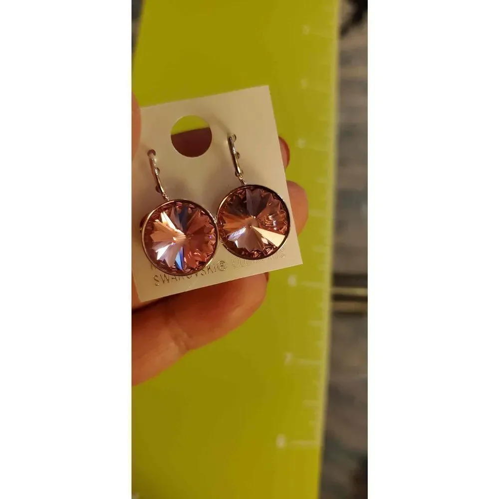 NWT! Swarovski Element Earrings Medium Pink.‎ 13mm Bling. Party. Wedding. Bridal